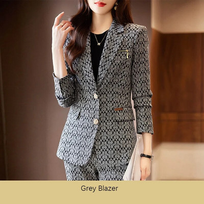 Tesco γυναικείο κοστούμι 2 τεμαχίων με στάμπα blazer κοστούμι παντελόνι Επίσημο σακάκι για γραφείο Lady Slim Flare Pants Κοστούμι για γυναικείο blazer mujer