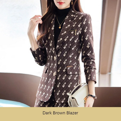 Tesco γυναικείο κοστούμι 2 τεμαχίων με στάμπα blazer κοστούμι παντελόνι Επίσημο σακάκι για γραφείο Lady Slim Flare Pants Κοστούμι για γυναικείο blazer mujer