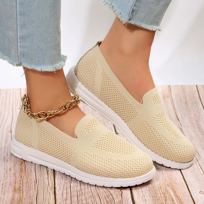 2023. g. sieviešu modes baleta plakanie darba apavi Sieviešu trikotāžas tīklveida kurpes Elpojošas Sieviešu uzvelkamas laivas apavi Ikdienas sporta kedas