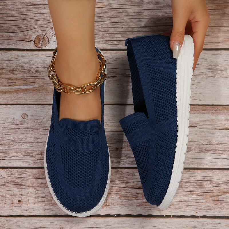 2023. g. sieviešu modes baleta plakanie darba apavi Sieviešu trikotāžas tīklveida kurpes Elpojošas Sieviešu uzvelkamas laivas apavi Ikdienas sporta kedas