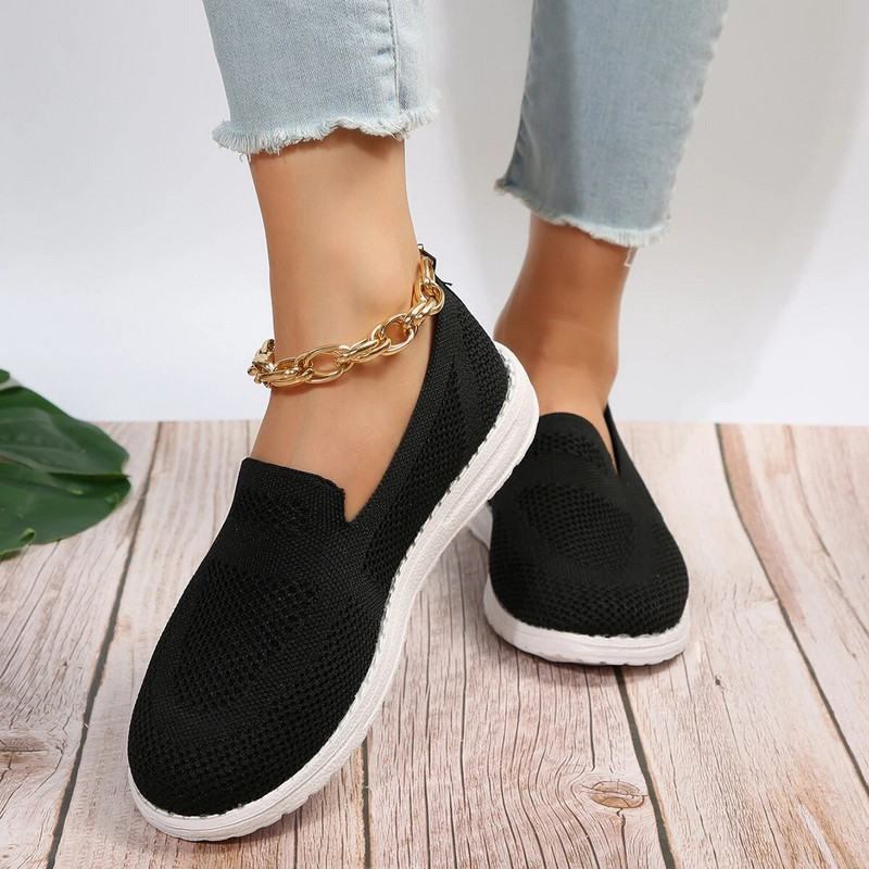 2023. g. sieviešu modes baleta plakanie darba apavi Sieviešu trikotāžas tīklveida kurpes Elpojošas Sieviešu uzvelkamas laivas apavi Ikdienas sporta kedas