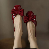 Proljeće Jesen Ženske ravne cipele s bisernom mašnom Lakirane cipele s niskim petama Svečane cipele Slatke ženske uredske cipele 9793N