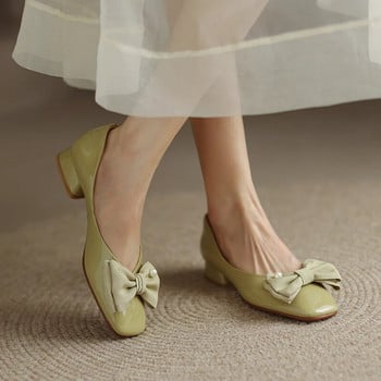 Пролет Есен Дамски обувки с равни обувки с перлен лък, лачени обувки с ниски токчета Сладки дамски офис обувки 9793N