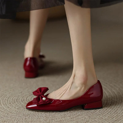 Proljeće Jesen Ženske ravne cipele s bisernom mašnom Lakirane cipele s niskim petama Svečane cipele Slatke ženske uredske cipele 9793N