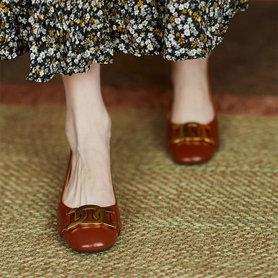 Ol Office Női Cipők Fém csónakcipők Négyzetes orrú csúszás lapos cipő Női lapos ruha cipő alacsony sarkú elegáns, egyszemélyes cipő 9773N