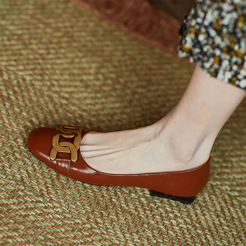 Ol Office Női Cipők Fém csónakcipők Négyzetes orrú csúszás lapos cipő Női lapos ruha cipő alacsony sarkú elegáns, egyszemélyes cipő 9773N