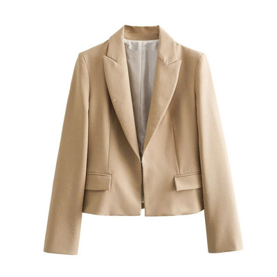 TRAF Moteriškas švarkas, 2023 m. rudens prašmatnus biuro kostiumas su moteriškomis kišenėmis ilgomis rankovėmis, trumpomis paltomis, užtrauktuku tiesios kelnės, 2 vnt.