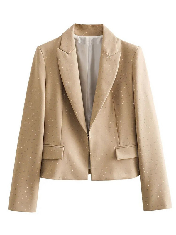 TRAF Moteriškas švarkas, 2023 m. rudens prašmatnus biuro kostiumas su moteriškomis kišenėmis ilgomis rankovėmis, trumpomis paltomis, užtrauktuku tiesios kelnės, 2 vnt.