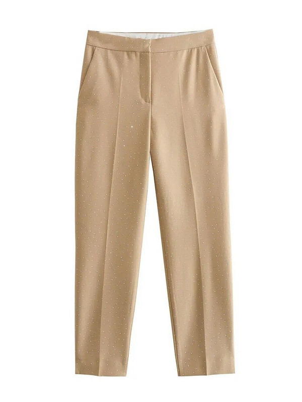 TRAF Moteriškas švarkas, 2023 m. rudens prašmatnus biuro kostiumas su moteriškomis kišenėmis ilgomis rankovėmis, trumpomis paltomis, užtrauktuku tiesios kelnės, 2 vnt.