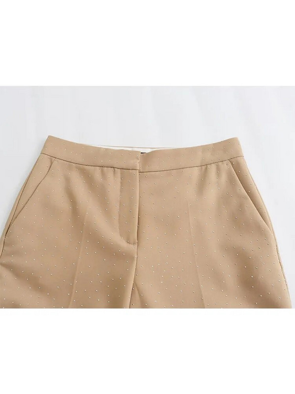 TRAF Moteriškas švarkas, 2023 m. rudens prašmatnus biuro kostiumas su moteriškomis kišenėmis ilgomis rankovėmis, trumpomis paltomis, užtrauktuku tiesios kelnės, 2 vnt.