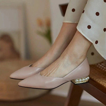 Нови летни дамски обувки с приплъзване на нисък ток за момичета Елегантни балетни обувки Офис дамски кожени мокасини