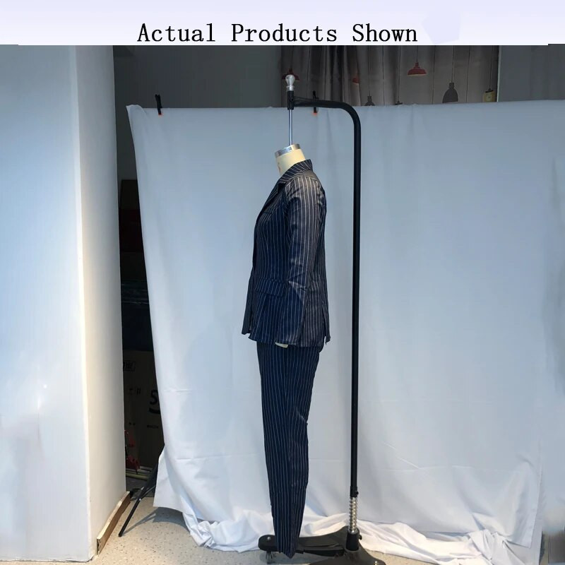 Waytobele ženski blejzer odijelo jesen zima uredski stil jednobojni rever prugasti otisnuti s džepovima gornji dio na kopčanje široki kompleti hlača