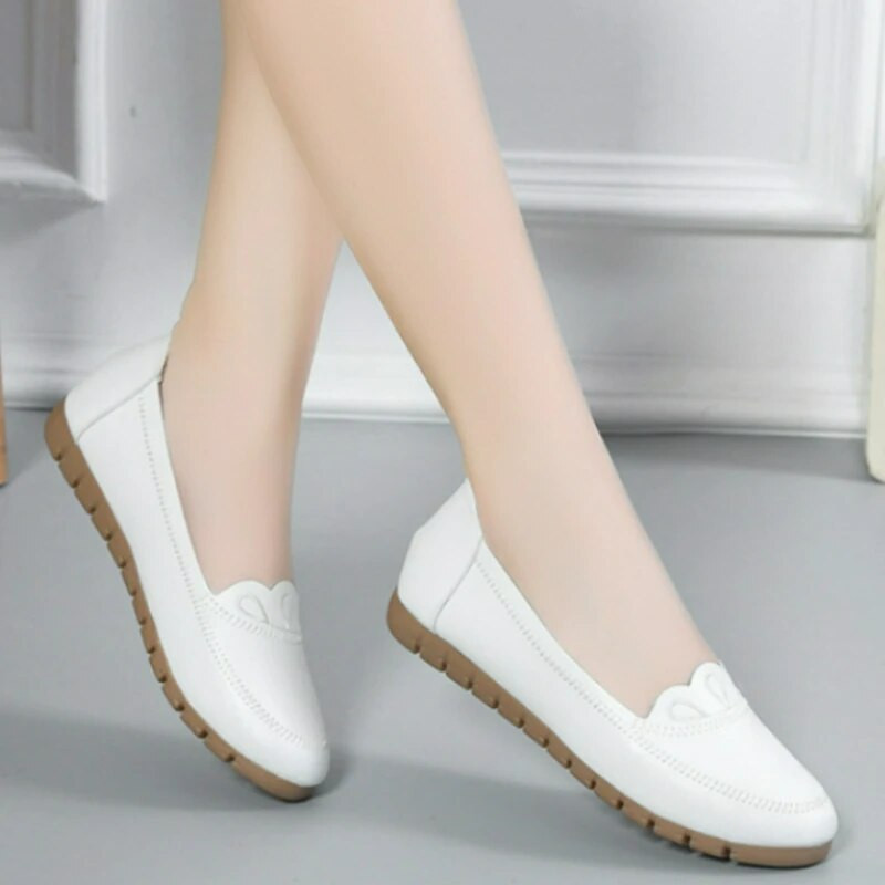 Moteriški batai laivui „Wave Slip on“ plokščiapadžiai batai, moteriški, balti, patogūs močiutės batai, juodi pavasario ruduo