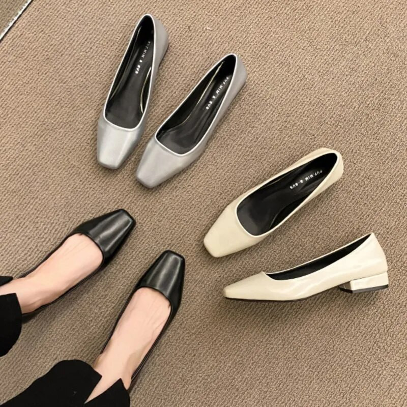 Nove ženske ravne cipele Jednobojne cipele za čamac s četvrtastim prstima Ravne cipele s ravnim prstima Ženske natikače Udobne uredske Zapatos Mujer 1557N