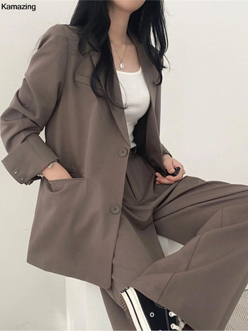 Κορεάτικο Office Lady Fashion Blazer κοστούμι γυναικείο σετ δύο τεμαχίων casual τζάκετ με κουμπιά Παντελόνι φαρδιά ρούχα Ρούχα εργασίας Φθινοπωρινά νέα