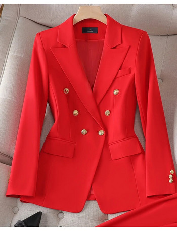 2023 νέο σε γυναικείο κοστούμι παντελόνι Ροζ Λευκό Κόκκινο Κομψό Επίσημο Γυναικείο Μπουφάν και Παντελόνι Business Office Work Σετ 2 τεμαχίων