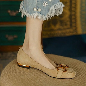 Нови дамски обувки с равни обувки от изкуствен велур Дамски обувки тип лодка Метални златни токчета Обувки за рокли Офис Zapatos Mujer Пролет 1188N