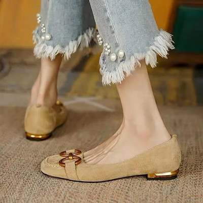 Jauni sieviešu dzīvokļi, mākslīgās zamšādas apavi ar plakaniem apaviem Sieviešu laivu apavi Metāla zelta papēži Kleita Apavi Biroja Zapatos Mujer Spring 1188N