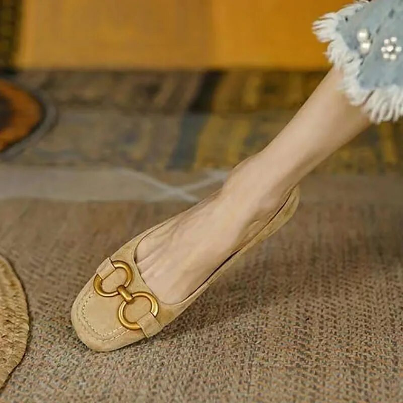 Jauni sieviešu dzīvokļi, mākslīgās zamšādas apavi ar plakaniem apaviem Sieviešu laivu apavi Metāla zelta papēži Kleita Apavi Biroja Zapatos Mujer Spring 1188N