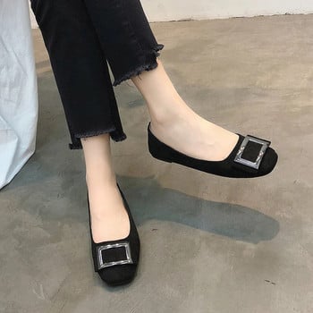 Плюс размер 35-43 Дамски равни обувки с квадратни пръсти Квадратни метални мокасини Удобни дамски обувки Балетни обувки 6812