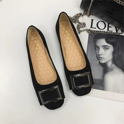 Liela izmēra 35-43 Sieviešu plakanie, kvadrātveida purngalu slīdēšana uz plakaniem apaviem Kvadrātveida metāla loafers Ērti sieviešu apavi baleta plakanie 6812