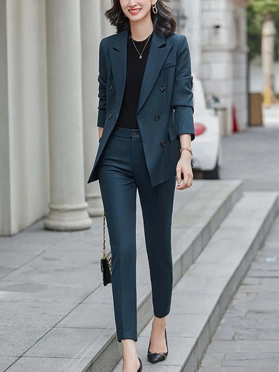 Yitimucengi kontori naiste kaheosalised komplektid naiste 2023. aasta riietus, kaherealine, allapoole kraega bleiser, kõrge vöökohaga massiivsed pükskostüümid