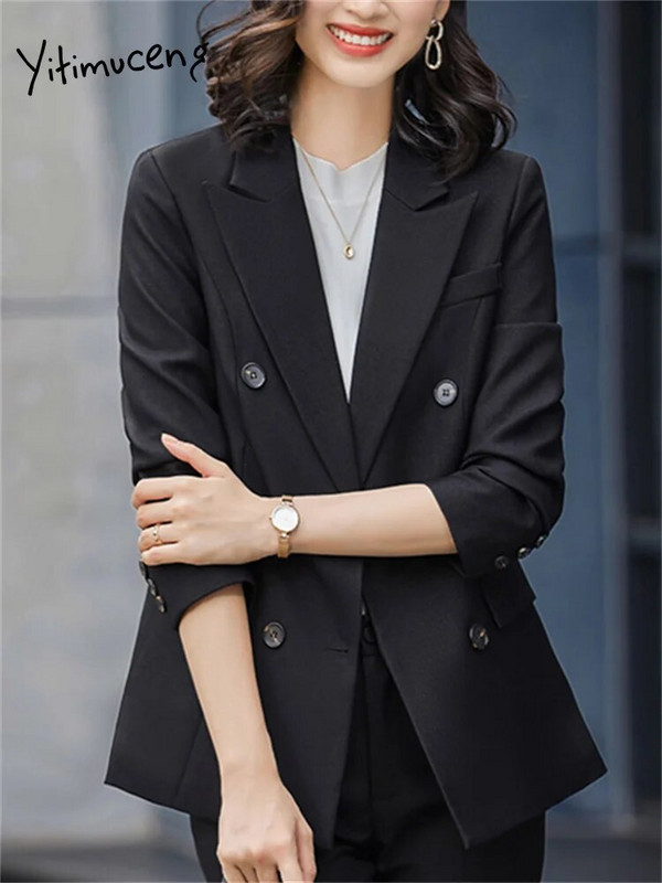Yitimucengi kontori naiste kaheosalised komplektid naiste 2023. aasta riietus, kaherealine, allapoole kraega bleiser, kõrge vöökohaga massiivsed pükskostüümid
