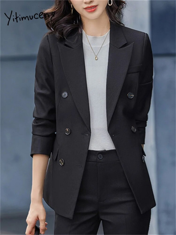 Yitimucengi kontori naiste kaheosalised komplektid naiste 2023. aasta riietus, kaherealine, allapoole kraega bleiser, kõrge vöökohaga massiivsed pükskostüümid