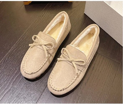 2024 Zimske mokasine Tople cipele za snijeg Ravne pete Dekor mašne Pamučne mokasine Cipele Plišane podstavljene cipele Ženske velike veličine