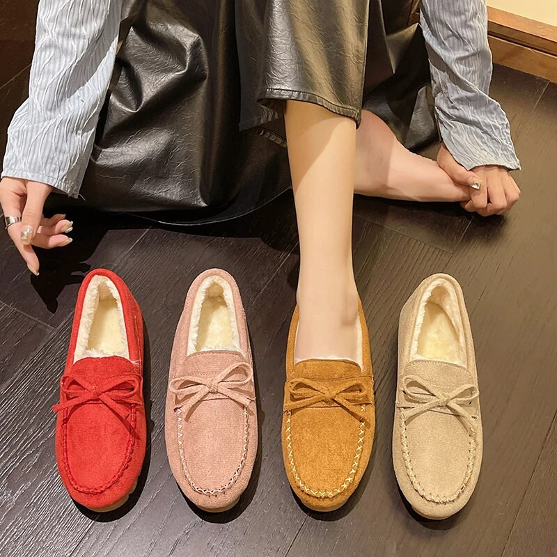 2024 Zimske mokasine Tople cipele za snijeg Ravne pete Dekor mašne Pamučne mokasine Cipele Plišane podstavljene cipele Ženske velike veličine