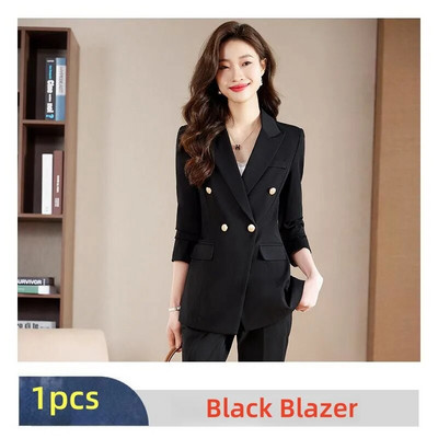 2023. gada jauns, elegants sieviešu uzvalks, zils pelēks, melns žakete un bikšu 2 daļīgs komplekts, formāls biroja sieviešu biznesa apģērbu bikšu komplekti