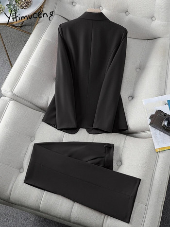 Yitimuceng casual γυναικεία κοστούμια σετ γραφείου 2023 Νέα μακρυμάνικη γιακά με μονό κουμπί Φαρδιά κοστούμια παντελόνι