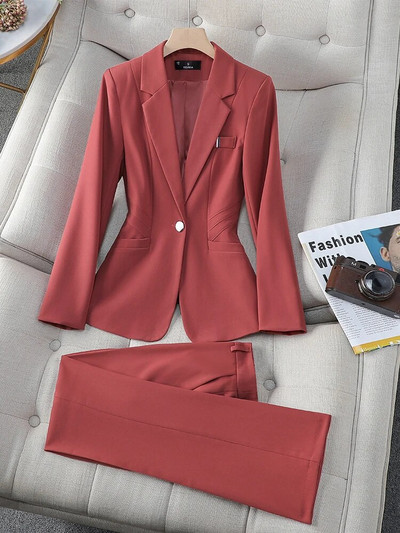 Yitimuceng ikdienas sieviešu uzvalku biroja komplekti 2023. gada jauni nolaižami apkakles bikses ar garām piedurknēm, ar vienu pogu žakete