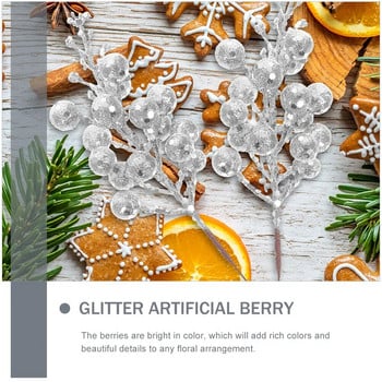 12 τμχ Διακόσμηση σπιτιού Χριστουγεννιάτικη απομίμηση μούρα Στολίδια δέντρων Μπομπονιέρες πάρτι Χειροτεχνίες Glitter Artificial Berry Fake Foam Picks