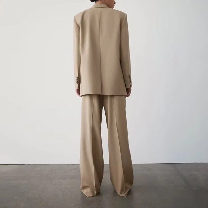 TRAF Jesenski komplet hlača Žensko novo odijelo 2023. Modni ravni Hlače visokog struka sa širokim nogavicama Blazer Ženski komplet Chic uredski 2-dijelni set