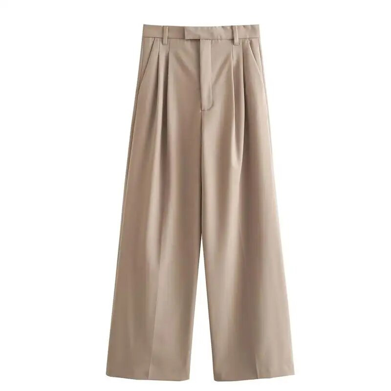 TRAF Jesenski komplet hlača Žensko novo odijelo 2023. Modni ravni Hlače visokog struka sa širokim nogavicama Blazer Ženski komplet Chic uredski 2-dijelni set