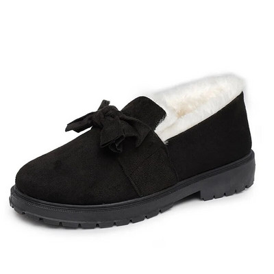 Bow Knot Plīša kokvilnas apavi Mākslīgās zamšādas sekla, uzvelkama apaļa purngala sieviešu plakana zole, īsa caurule, kokvilnas zābaki, vienkārši ikdienas ziemas zābaki