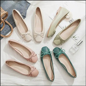 Sieviešu plakanās kvadrātveida galvas bantītes rozā baleta plakaneklītis sievietēm vienkrāsains mīksts vienkrāsains bantītis sieviešu apavi Zapatos De Mujer loafers