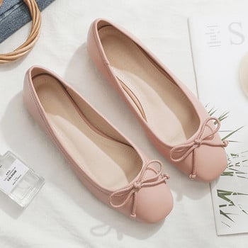 Дамски балетни обувки с квадратна глава и бантик Розови балетни обувки за жени Едноцветни меки едноцветни дамски обувки с бантик Zapatos De Mujer Мокасини