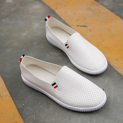 Sieviešu kedas, balti, plakaniski piegriezti sieviešu apavi Pu ādas apavi Zemi papēži Ikdienas apavi Espadrilles Sieviešu apavi N7145