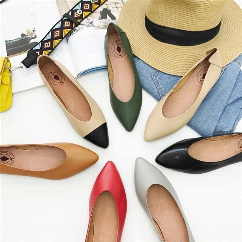 Plus Veličina 41 Ženske cipele sa šiljatim prstima za čamce, ravne cipele s mekanim potplatom, udobne Zapatos Mujer crne 1445N