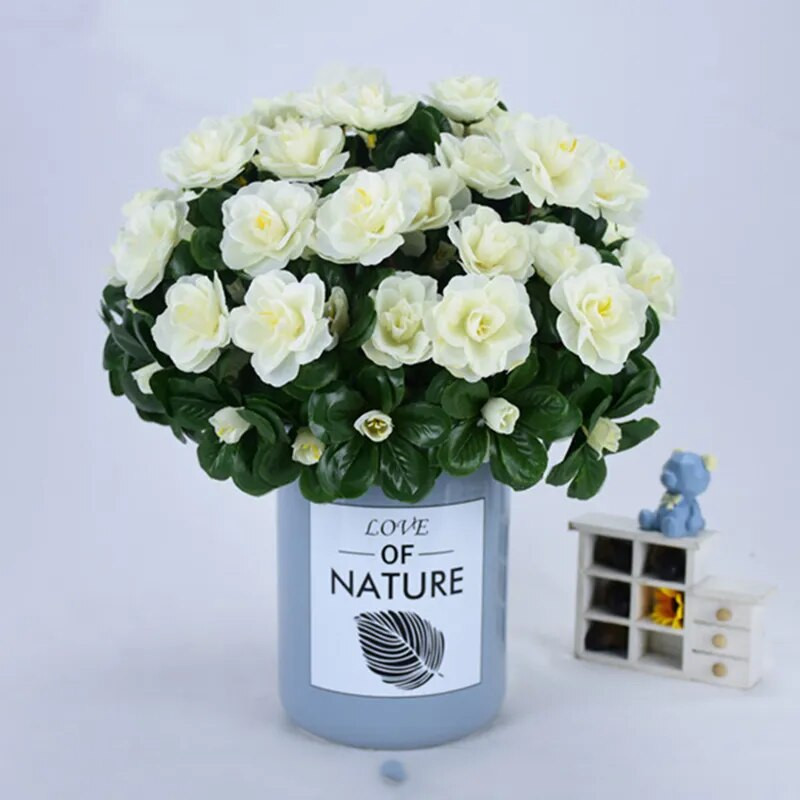 21 galva Mākslīgie acāliju ziedi Viltus ziedu pušķi Simulācija Rododendri Guļamistabas kāzu galdi Mājas dārza dekorēšana