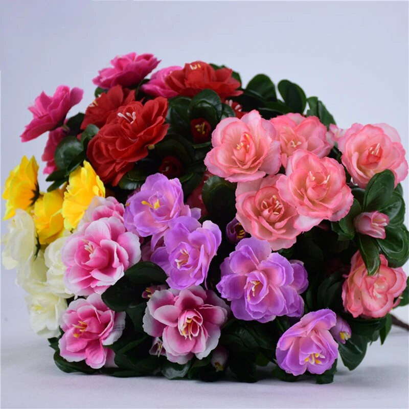 21 galva Mākslīgie acāliju ziedi Viltus ziedu pušķi Simulācija Rododendri Guļamistabas kāzu galdi Mājas dārza dekorēšana