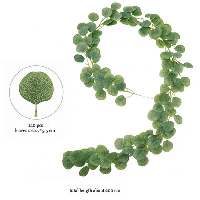 2 m eikalipta lapas vītnes Mākslīgi zaļi lapotnes vīnogulāji kāzu arkai dārzam āra dekorēšanai Zīda rotangpalmas augi