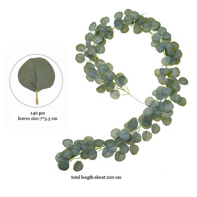 2 m eikalipta lapas vītnes Mākslīgi zaļi lapotnes vīnogulāji kāzu arkai dārzam āra dekorēšanai Zīda rotangpalmas augi