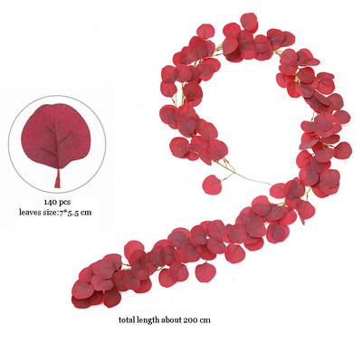 2 m eikalipta lapas vītnes Mākslīgi zaļi lapotnes vīnogulāji kāzu arkai dārzam āra dekorēšanai Zīda rotangpalmas augi