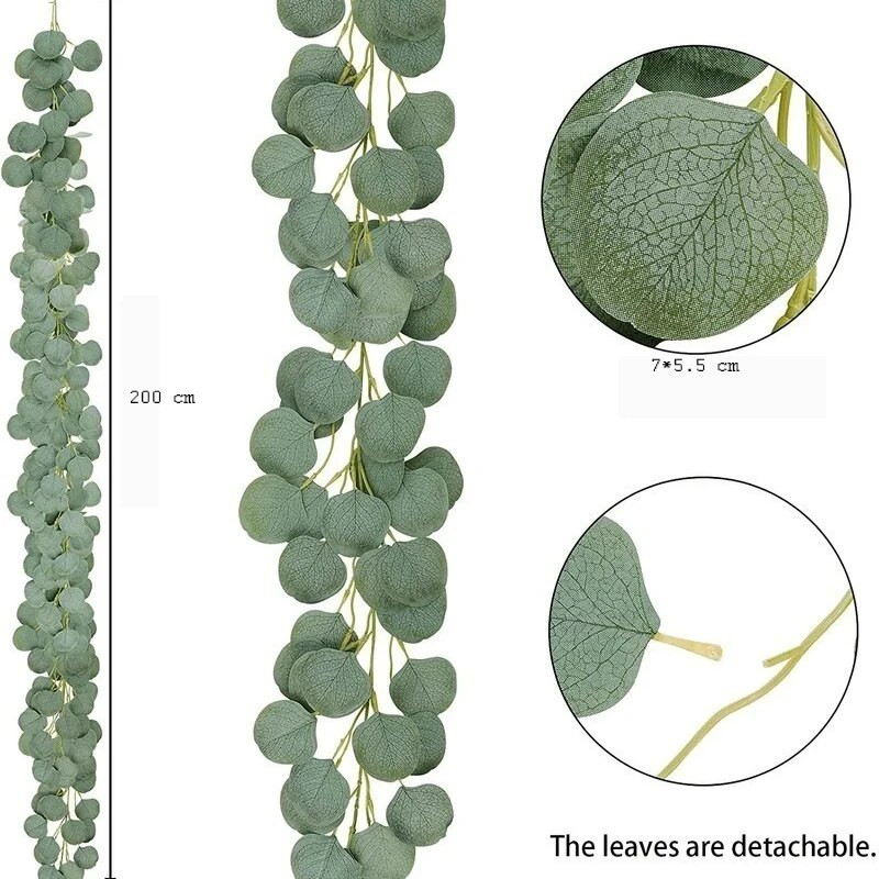 2 m eikalipta lapas vītnes Mākslīgi zaļi lapotnes vīnogulāji kāzu arkai dārzam āra dekorēšanai Zīda rotangpalmas augi