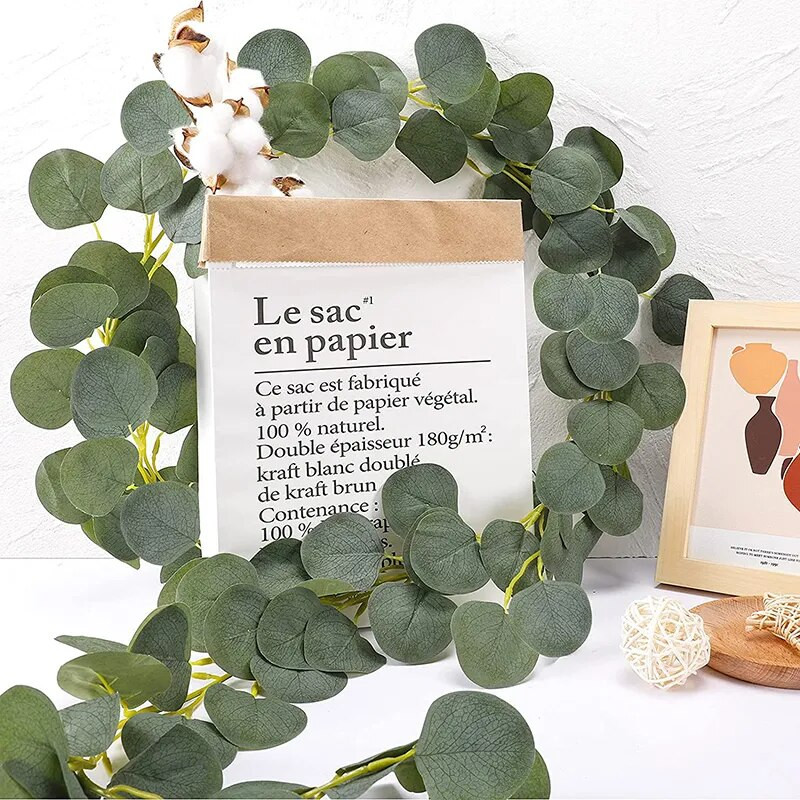 2 m eikalipta lapas vītnes Mākslīgi zaļi lapotnes vīnogulāji kāzu arkai dārzam āra dekorēšanai Zīda rotangpalmas augi