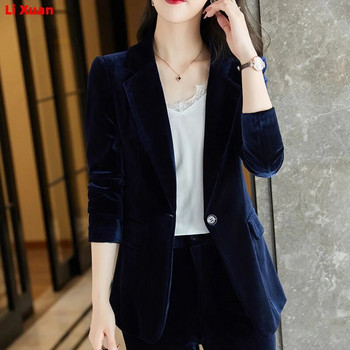 Κορεατικά υψηλής ποιότητας βελούδινα φθινοπωρινά, χειμερινά επίσημα επαγγελματικά κοστούμια blazer με σετ Εργασιακό φόρεμα γραφείου παντελόνι