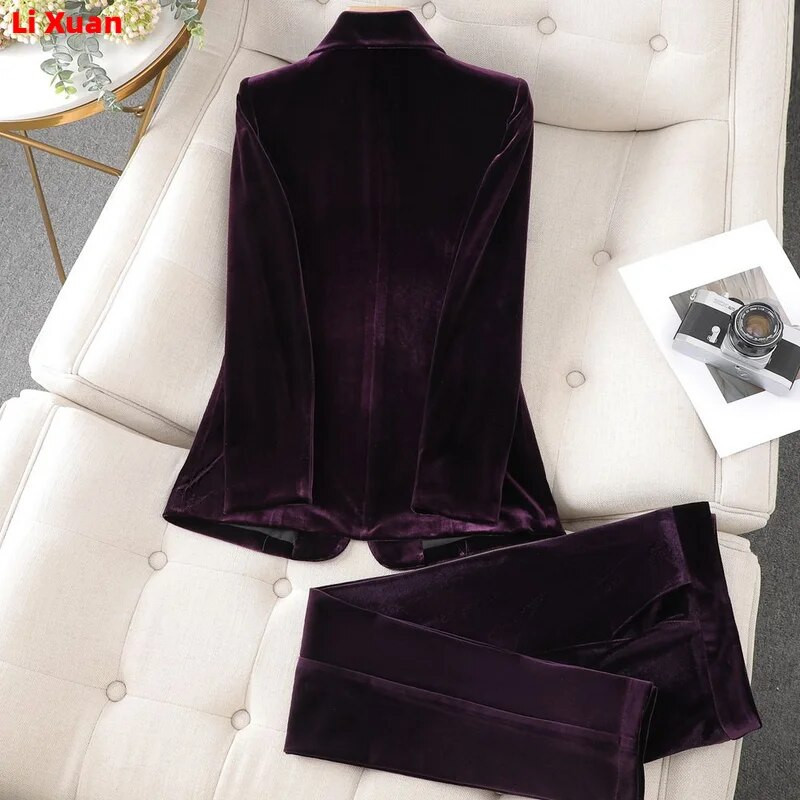 Korejski visokokvalitetni baršunasti jesenski zimski formalni ženski sakoi Poslovna odijela s kompletima Radna odjeća Uredska uniforma Hlače Jakna